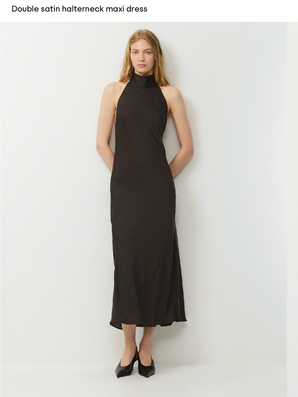 Aritzia Black Double Satin Halterneck Maxi Dress